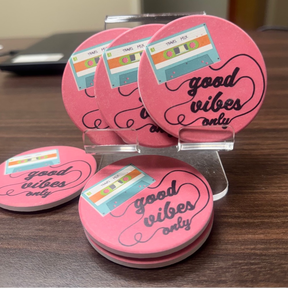 Ceramic Car/Chair coasters 'Good Vibes Only' (2pc) NWT